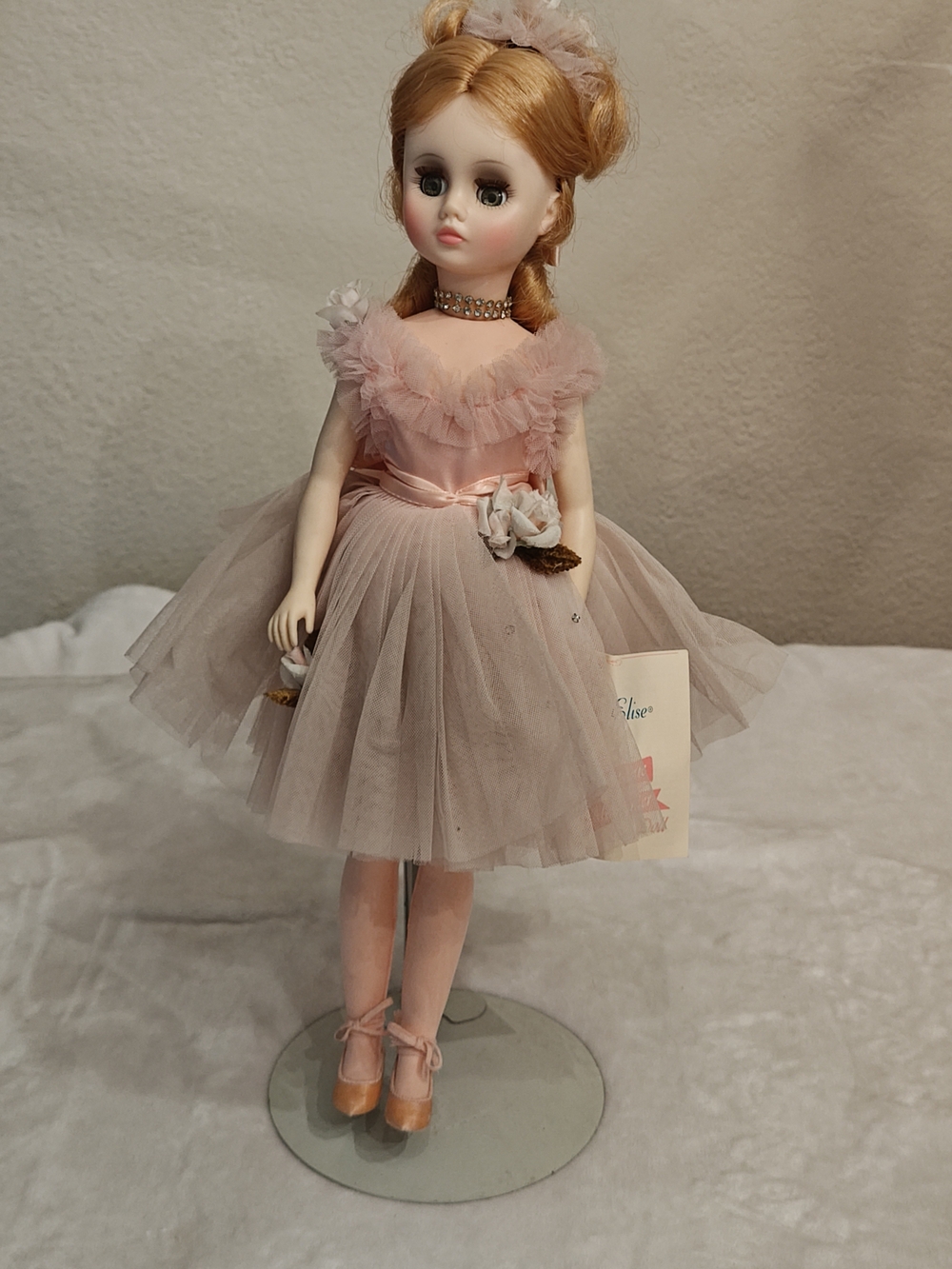 Vintage Madame Alexander Elise Ballerina 17" Doll Pink TuTu Tag Metal Stand